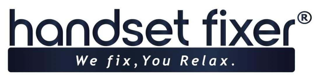 The Handset Fixer wordmark with its printed promise, We fix, You Relax